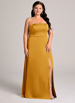 Azazie Wren Bridesmaid Dresses Butterscotch A-Line Strapless Stretch Satin Convertible Dress image9