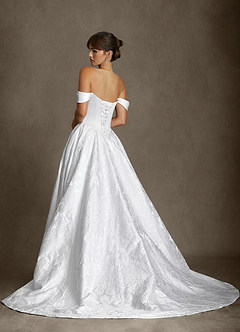 Azazie Ellie Wedding Dresses Diamond White A-Line Strapless Floral Jacquard Dress image4