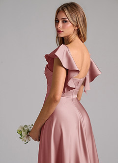 Azazie Leilani Bridesmaid Dresses Dusty Rose A-Line Ruched Stretch Satin Dress image9