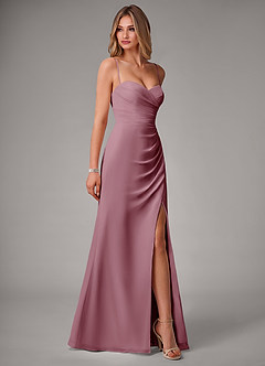 Azazie Haisley Bridesmaid Dresses Vintage Mauve Sheath Off the Shoulder Chiffon Convertible Dress image6
