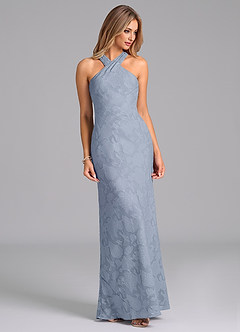 Azazie Doretta Bridesmaid Dresses Dusty Blue Mermaid Pleated Floral Burnout Dress image3