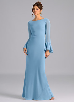 Azazie Leone Brautjungfernkleider Meerjungfrau-Linie Korsett Chiffon Kleid Stahlblau image1
