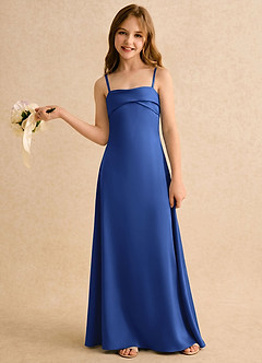 Azazie Mirabella Girls Formal vestidos de niña de las flores Vestido Azul Real de Satén Elástico de Recto con Escote corazón image3