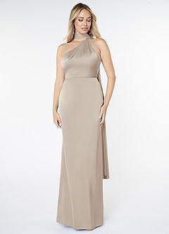Azazie Kaylani Bridesmaid Dresses Frost Mermaid High Neck Stretch Satin Dress image1