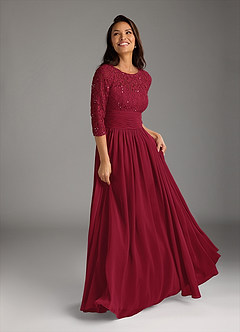 Azazie Olga Mother of the Bride Dresses Burgundy A-Line Lace Chiffon Dress image1