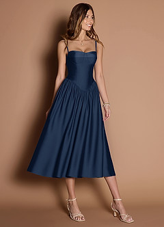 Ottilie Navy Pleated Midi Dress image5