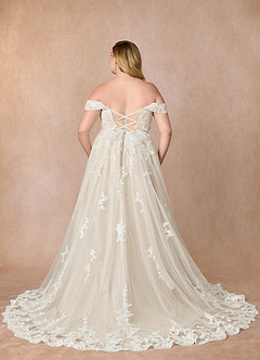 Azazie Botanica Wedding Dresses Diamond White Nude A-Line Off the Shoulder Tulle Dress image9