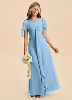 Azazie Selena Junior Steel Blue A-Line Ruched Chiffon Dress image3