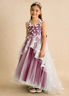 Azazie Darlina Flower Girl Dresses Ivory Mulberry Ball-Gown Lace Tulle Dress image6