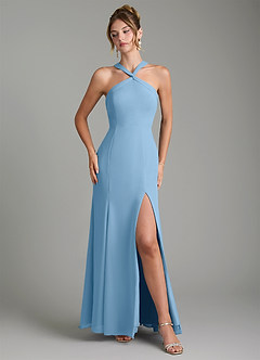 Azazie Rue Bridesmaid Dresses Steel Blue A-Line Halter Chiffon Dress image4