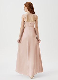 Azazie Kaylee Junior Blushing Pink A-Line with Belt Stretch Satin Dress image2