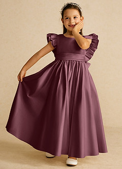 Azazie Piglette Flower Girl Dresses Sangria A-Line Bow Matte Satin Dress image6