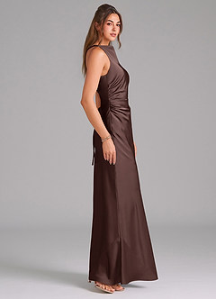 Azazie Evadne Robes de demoiselle d'honneur Robe Fourreau en Satin extensible Plissé Ganache image4
