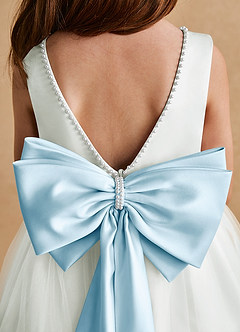 Azazie Cookie Flower Girl Dresses Ivory Sky Blue A-Line Bow Tulle Dress image6