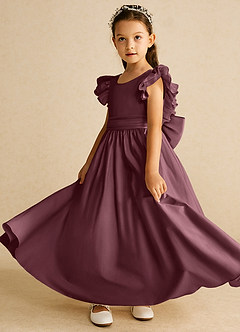 Azazie Piglette Flower Girl Dresses Sangria A-Line Bow Matte Satin Dress image2