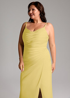 Azazie Deandra Bridesmaid Dresses Canary Mermaid Pleated Stretch Satin Dress image12