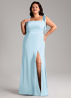 Azazie Frostine Bridesmaid Dresses Sky Blue A-Line Bow Stretch Satin Dress image7