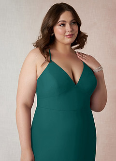 Azazie Becca Bridesmaid Dresses Peacock Sheath V-Neck Chiffon Dress image12