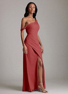 Azazie Madelyn Bridesmaid Dresses Rust Mermaid One Shoulder Chiffon Convertible Dress image4