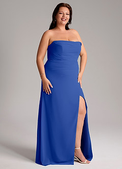 Azazie Leonis Vestidos de damas de honor Vestido de Azul Real de Gasa de Corte Recto Convertible con Sin tirantes image14