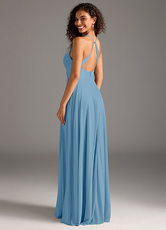 Azazie Davis Bridesmaid Dresses Steel Blue A-Line Pleated Mesh Dress image3