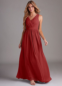 Azazie Kingsley Bridesmaid Dresses Rust A-Line Lace Chiffon Dress image3