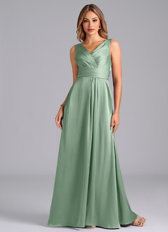 Azazie Karina Bridesmaid Dresses Agave A-Line Pleated Stretch Satin Dress image4