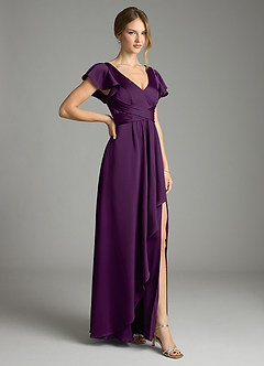 Azazie Omari Bridesmaid Dresses Grape A-Line Stretch Satin Dress image5