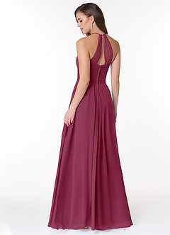 Azazie Ginger Bridesmaid Dresses Mulberry A-Line Halter Pleated Chiffon Dress image4