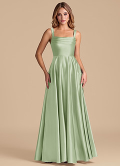 Azazie Shaude 신부 들러리 드레스 A라인 주름진 메탈릭 새틴 바닥 길이 드레스 image5