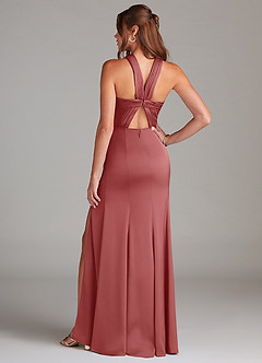 Azazie Rue Bridesmaid Dresses Antique Rose Mermaid Pleated Stretch Satin Dress image7