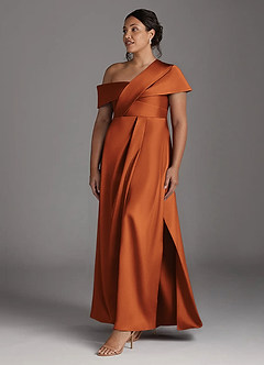 Azazie Milton Mother of the Bride Dresses Cinnamon A-Line Pleated Stretch Satin Dress image11