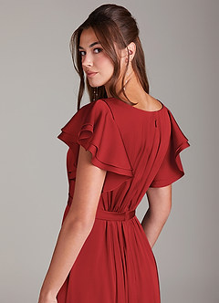 Azazie Daphne Modest Bridesmaid Dresses A-Line Ruched Stretch Satin Floor-Length Dress image2