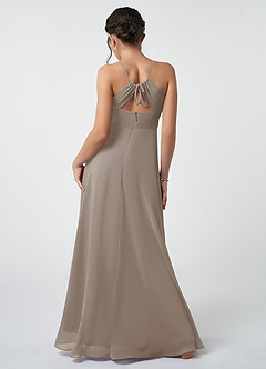 Azazie Avelina Junior Taupe A-Line Pleated Chiffon Dress image3