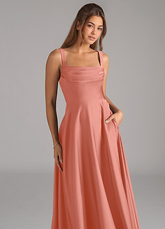 Azazie Shaude 신부 들러리 드레스 A라인 주름진 스트레치 새틴 발목 길이 드레스 image2