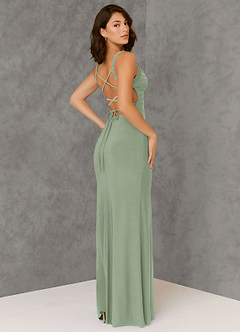 Azazie Nikki Bridesmaid Dresses Agave Sheath Corset Luxe Knit Dress image4