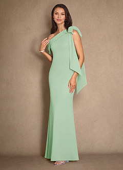 Azazie Myers Mother of the Bride Dresses Dusty Sage Mermaid Pleated Stretch Crepe Dress image4