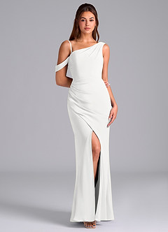 Azazie Madelyn Bridesmaid Dresses White Mermaid One Shoulder Chiffon Convertible Dress image3