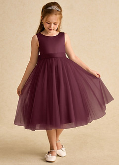 Azazie Winnie Blumenmädchenkleider Ballkleid Schleifen Tüll Kleid Cabernetrot image2
