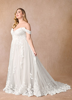 Azazie Botanica Vestidos de novia Vestido de Diamante Blanco de Tul de Acampanado con Encaje image8