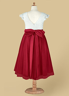 Azazie Vetty Flower Girl Dresses Ivory Scarlet A-Line Lace Tulle Dress image13