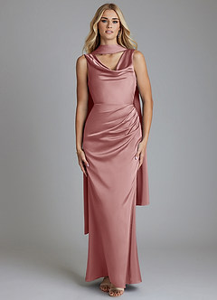 Azazie Tallie Bridesmaid Dresses Dusty Rose Mermaid Pleated Stretch Satin Dress image5
