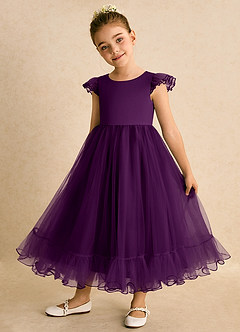 Azazie Phebs Robe Demoiselle D'honneur Fillette Robe Trapèze en Tulle Grain De Raisin image3