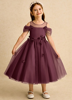 Azazie Juni Blumenmädchenkleider Ballkleid Plissee Tüll Kleid Cabernetrot image1
