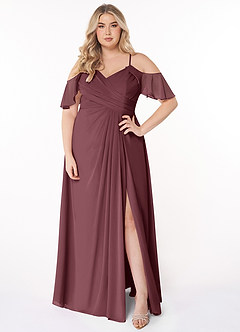 Azazie Dakota Bridesmaid Dresses Sangria A-Line V-Neck Pleated Chiffon Dress image6