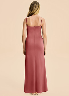 Azazie Rosalia Junior Vestido de Rosa Antigua de Satén Elástico de Corte Recto con Plisado image2