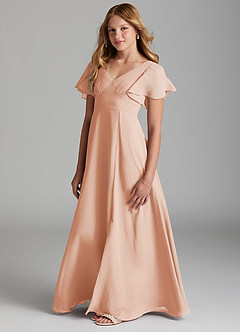 Azazie Kimber Junior English Rose A-Line Pleated Chiffon Dress image5