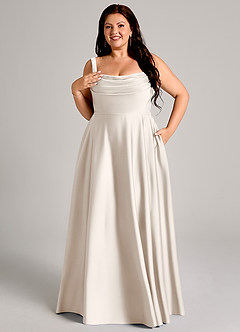 Azazie Shaude Bridesmaid Dresses White Alabaster A-Line Pleated Stretch Satin Dress image12