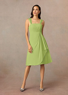 Azazie Olivia Final Sale Pear A-Line Square Neckline Pleated Chiffon Dress image5