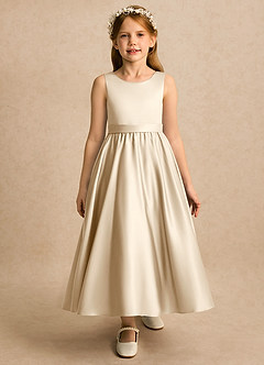 Azazie Karlie Flower Girl Dresses Champagne A-Line Pleated Matte Satin Dress image5